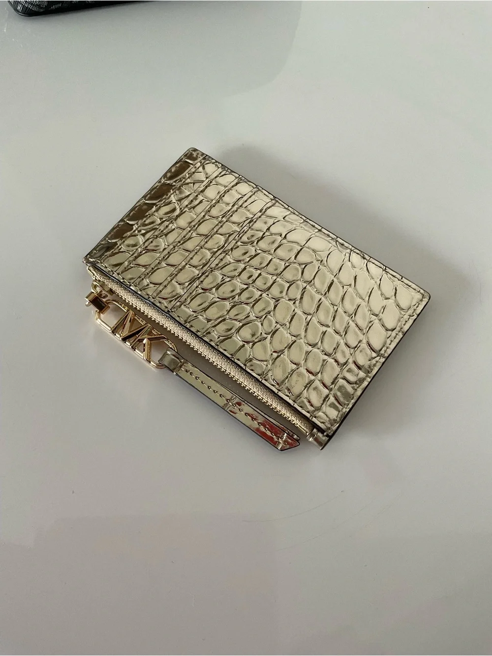 Michael Kors Metallic Gold Croc-Embossed Card Holder
